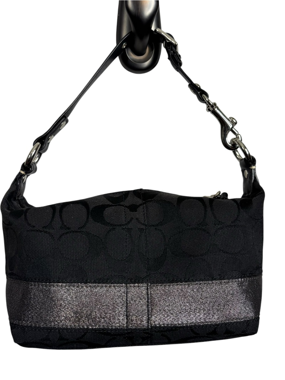 Coach 40024 Signature C Black Demi Mini Baguette Canvas Handbag Glitter Y2K